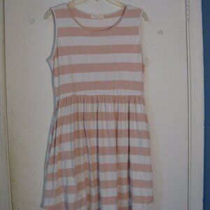*  Perfect Striped Dress Large Knit with Pockets Pink White Mini